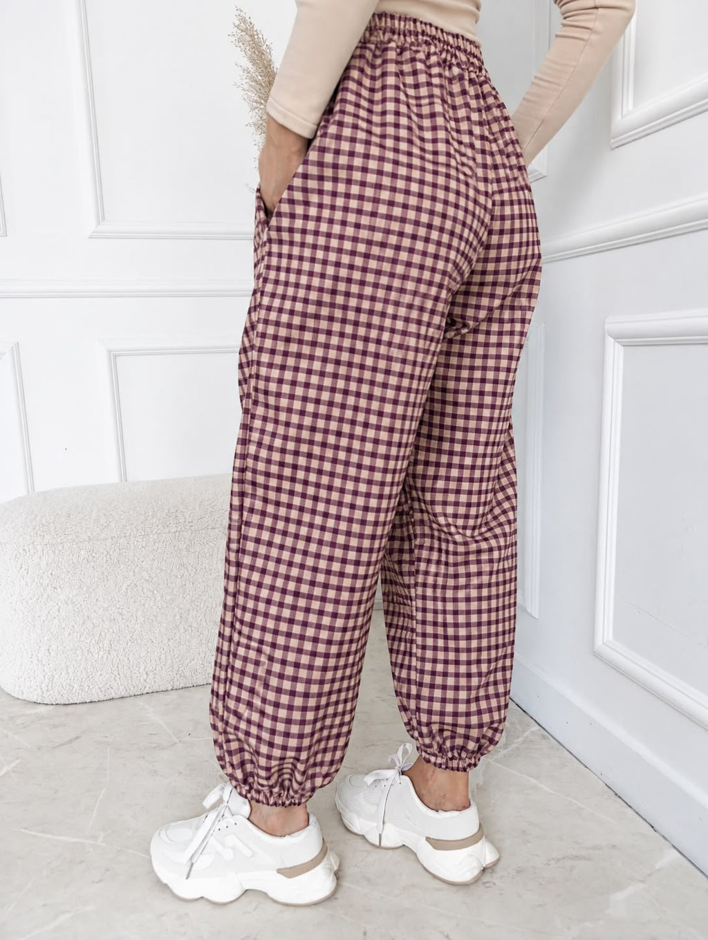 SW567 Burgundy Gingham Balloon Pants