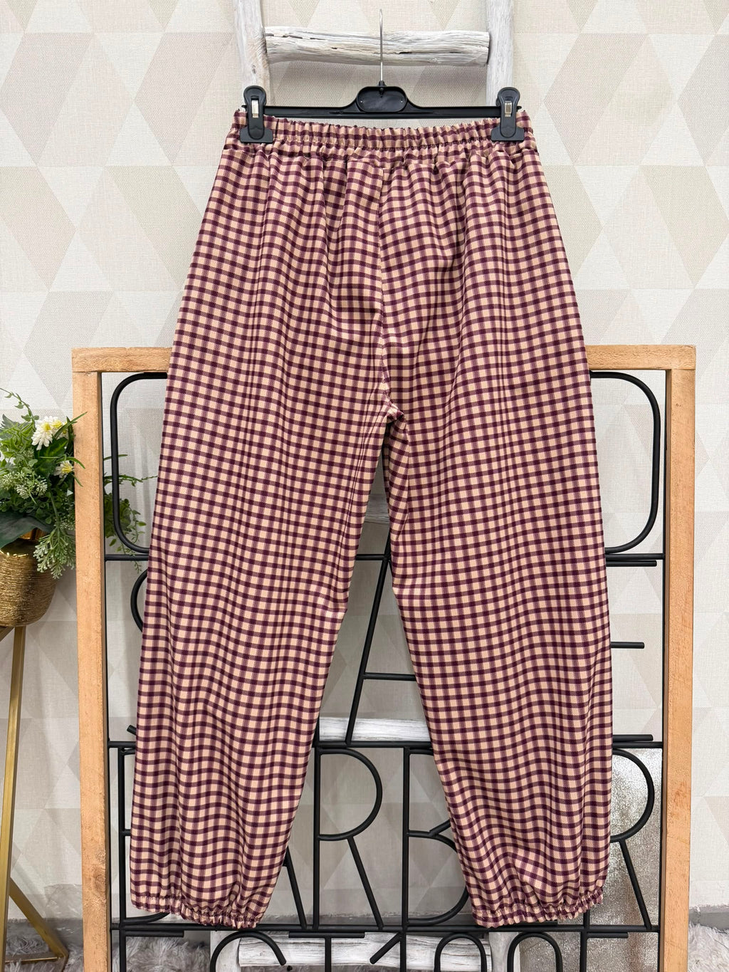 SW567 Burgundy Gingham Balloon Pants