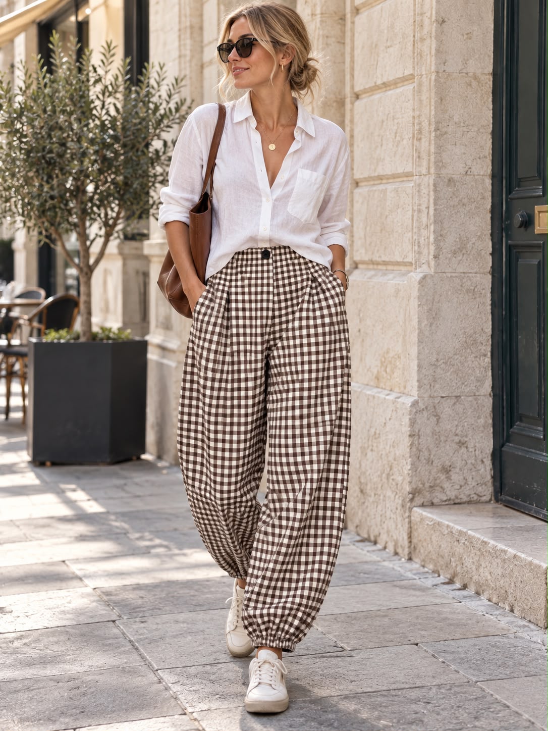 SW571 Khaki Gingham Balloon Pants