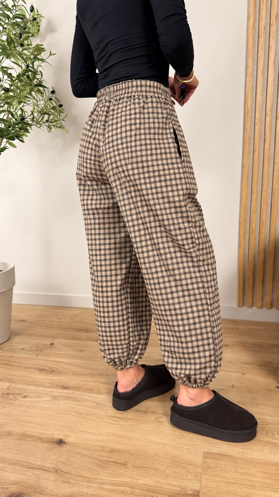 SW571 Khaki Gingham Balloon Pants