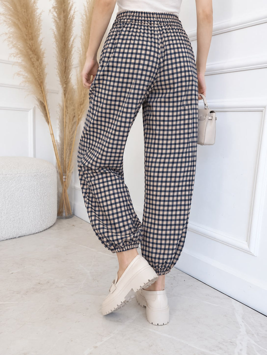 SW572 Navy Gingham Balloon Pants