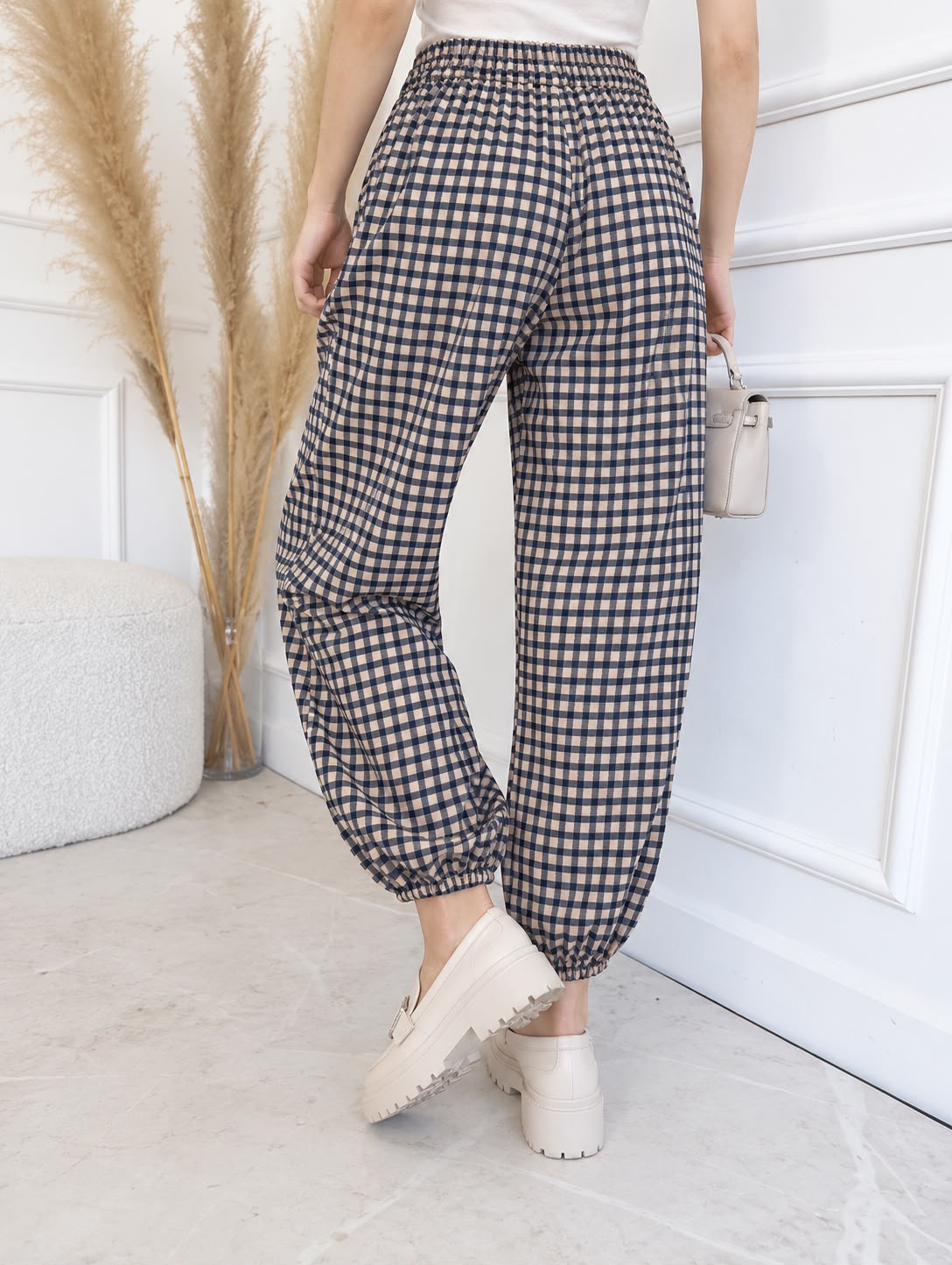 SW572 Navy Gingham Balloon Pants