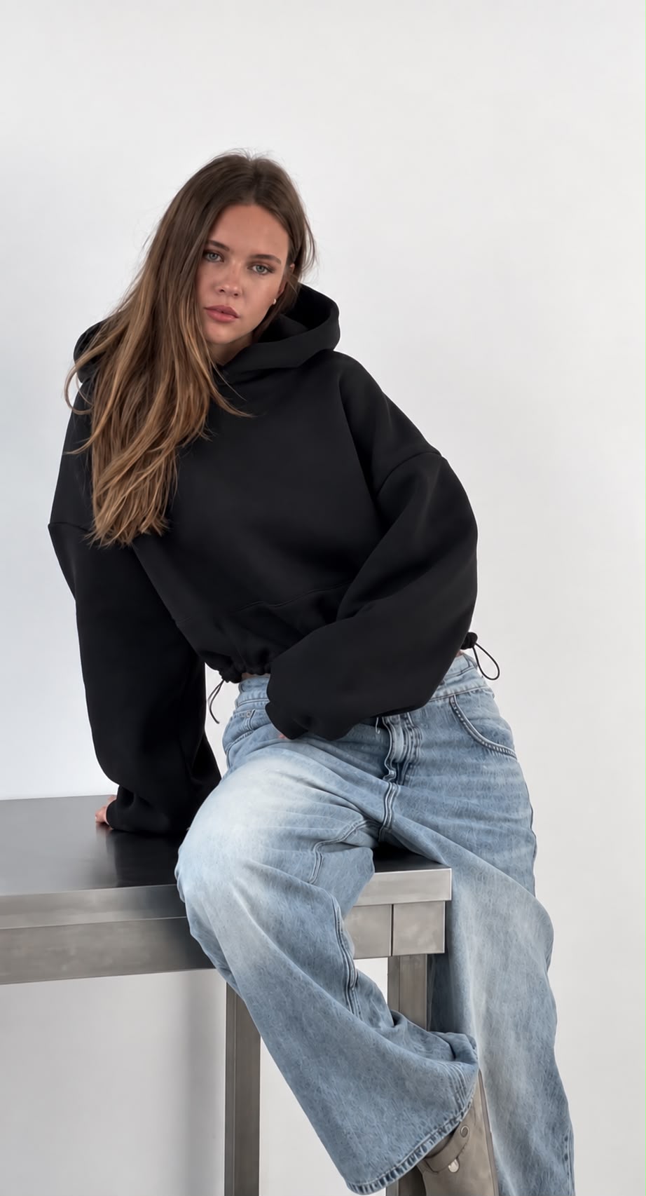 SW574 Black Cosy Warm Hoodie