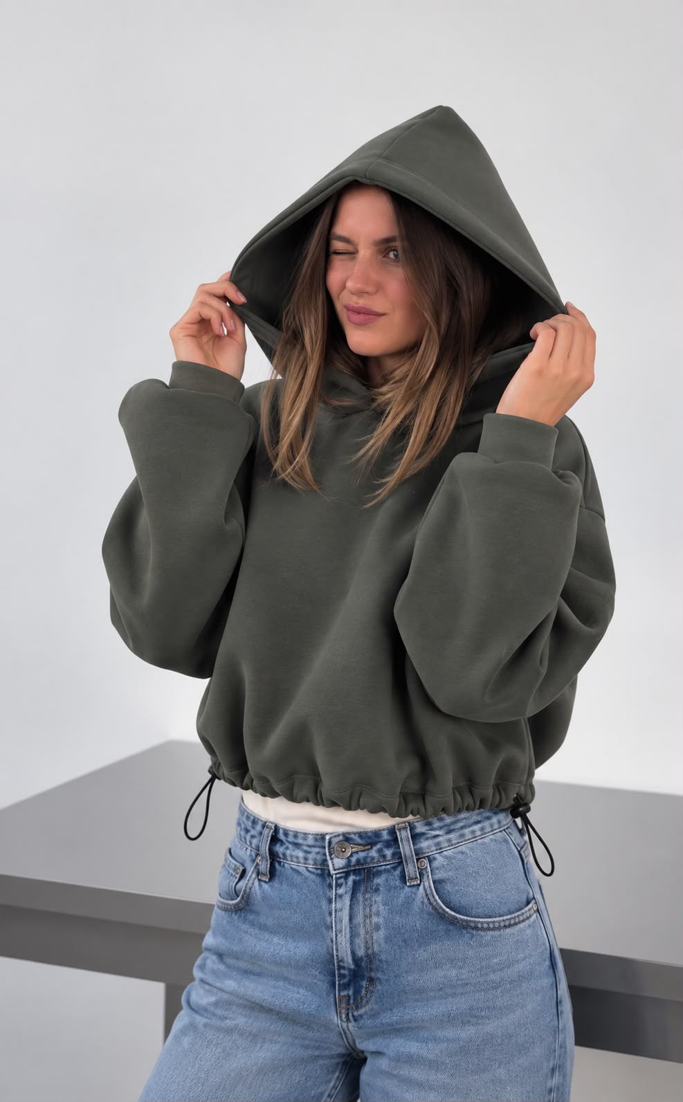 SW581 Dark Green Cosy Warm Hoodie
