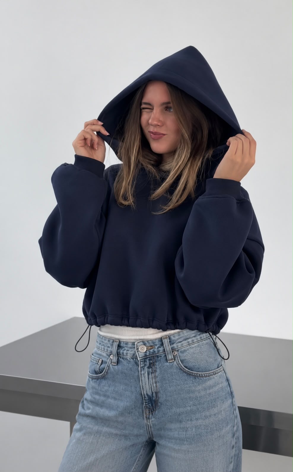 SW582 Navy Cosy Warm Hoodie
