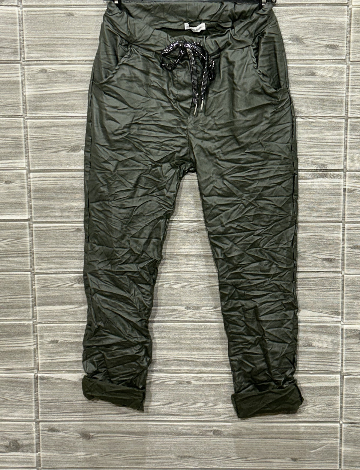 ZO16 Military Green Coated Jogger Pants