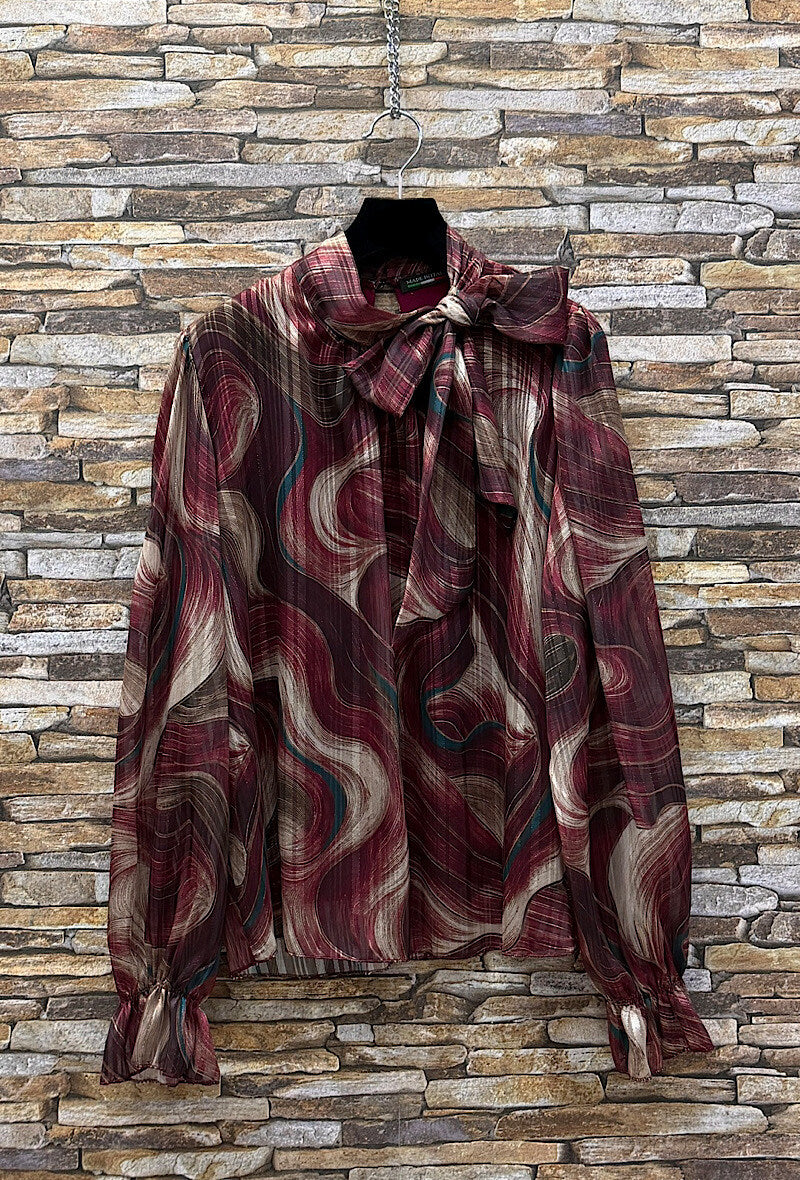 ES136 Burgundy Abstract Print Blouse