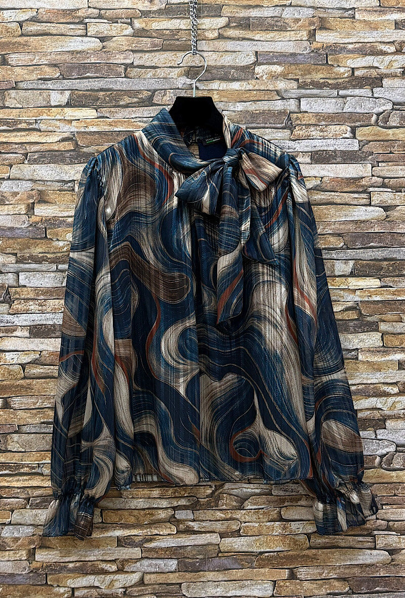 ES134 Navy Abstract Print Blouse