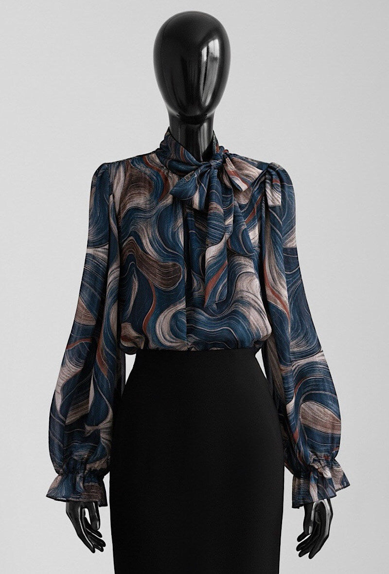 ES134 Navy Abstract Print Blouse