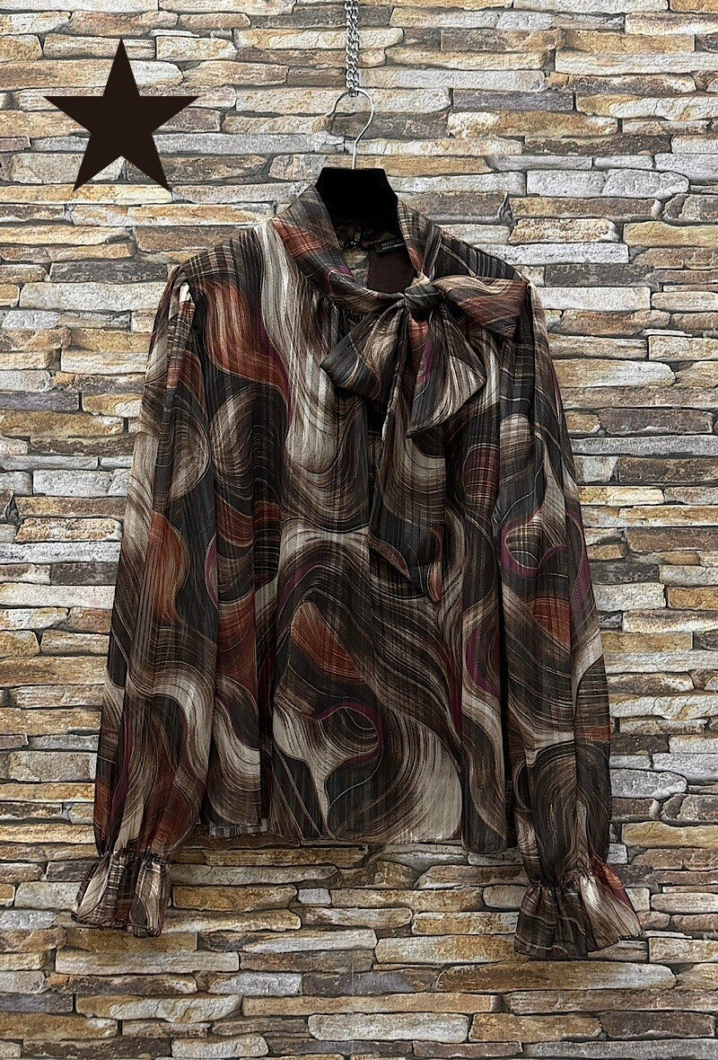 ES135 Dark Brown Abstract Print Blouse