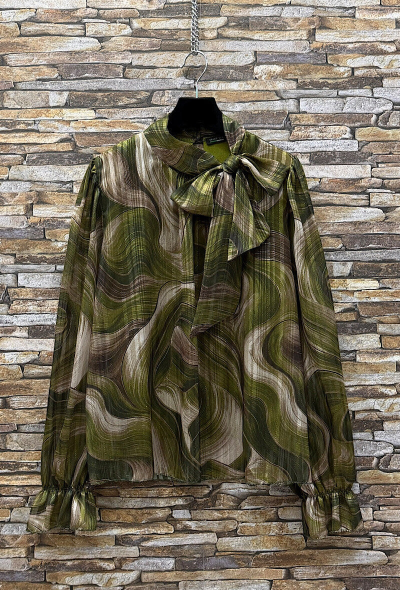 ES133 Olive Abstract Print Blouse