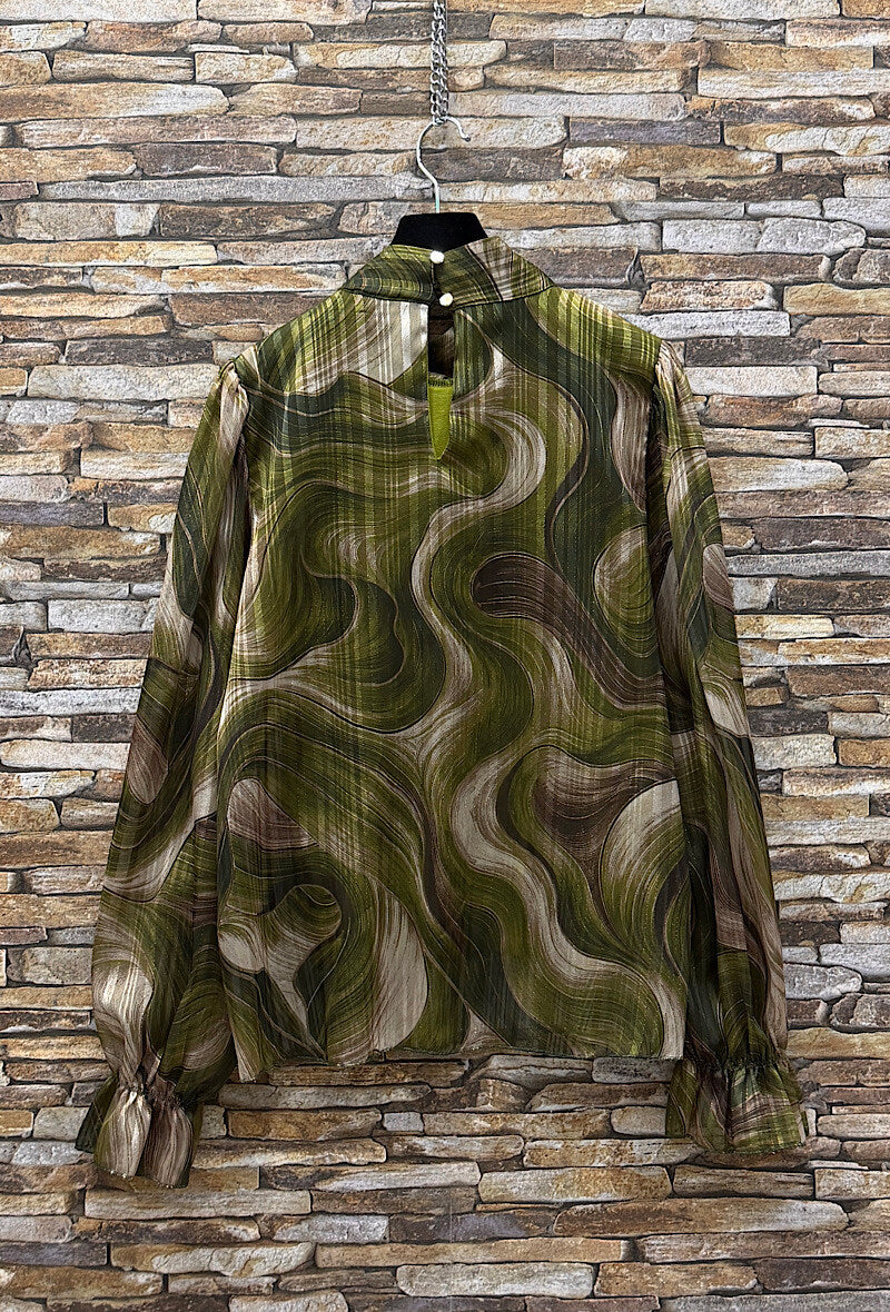 ES133 Olive Abstract Print Blouse