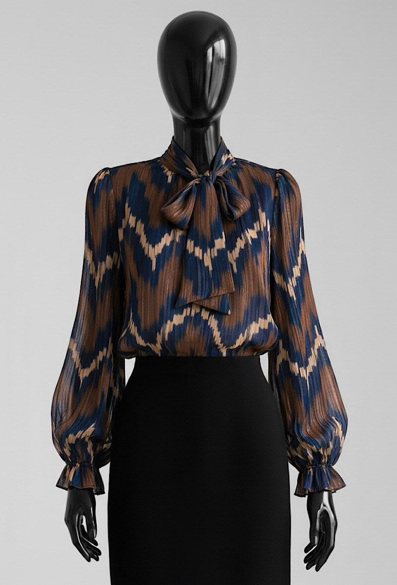 ES132 Navy Chevron Print Blouse