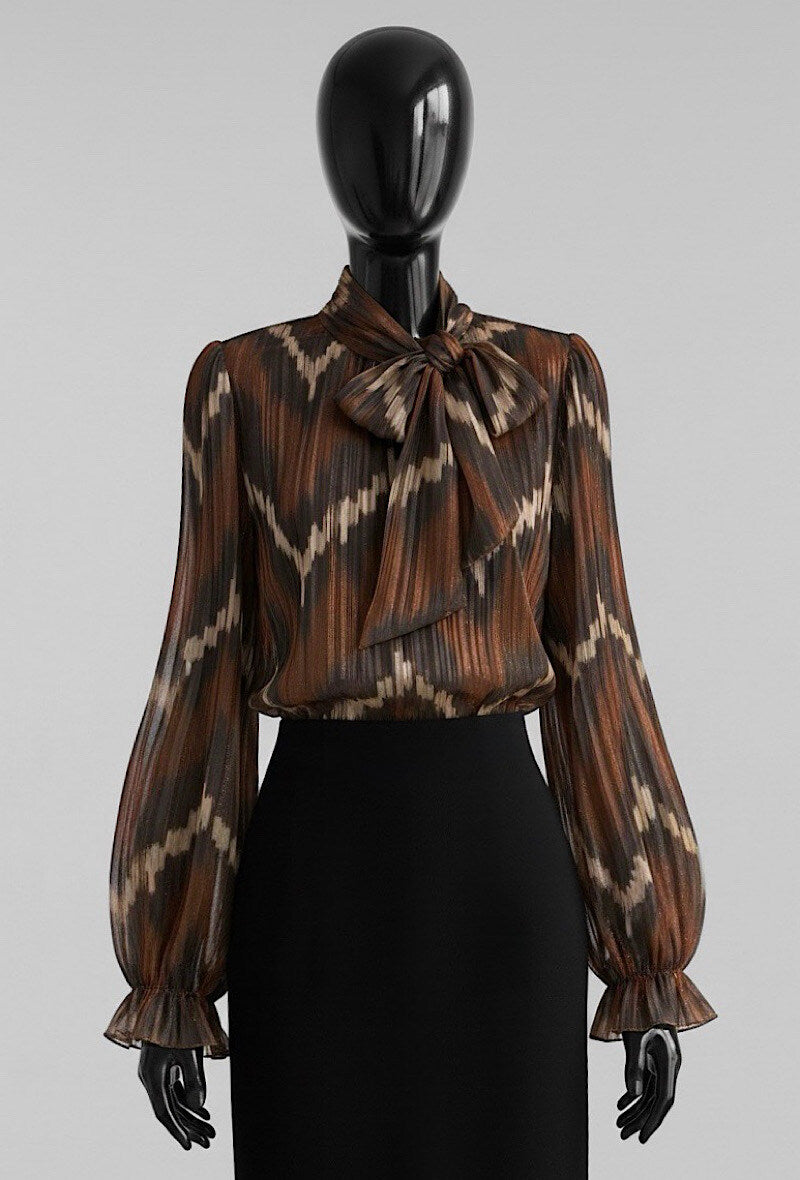 ES131 Dark Brown Chevron Print Blouse