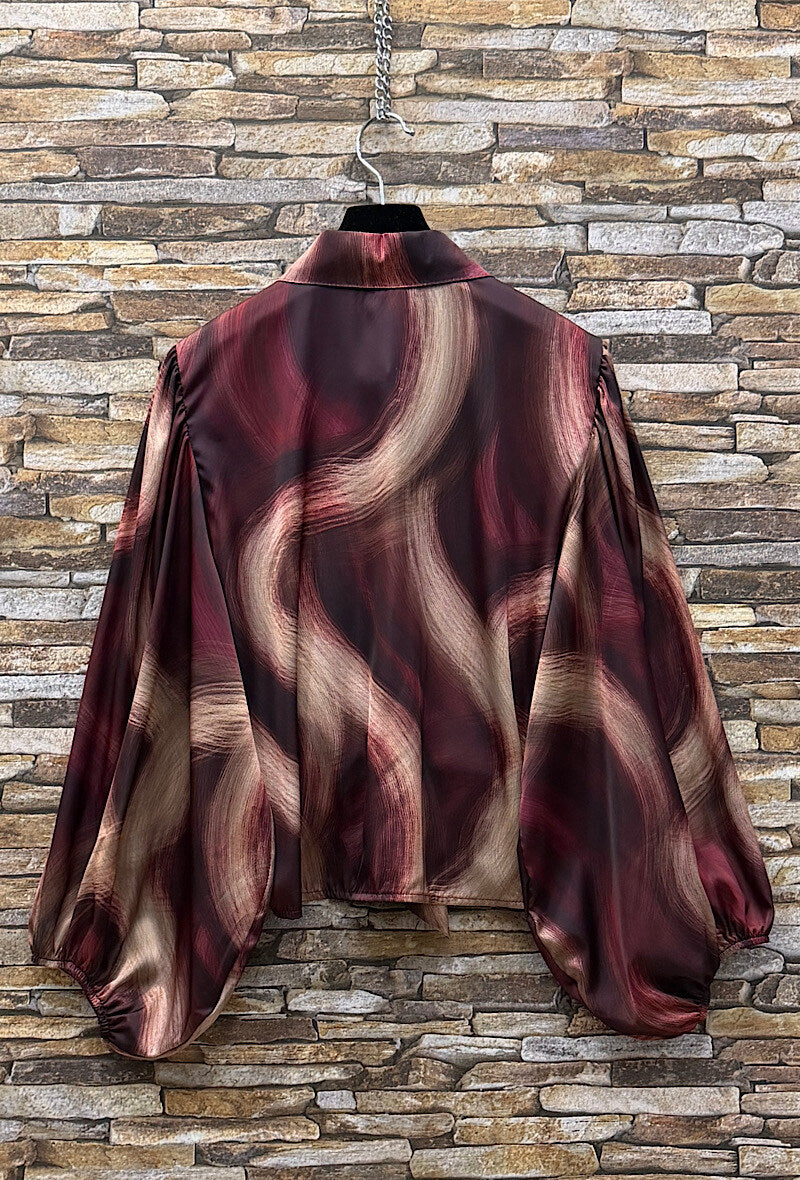 ES137 Burgundy Marble Print Blouse