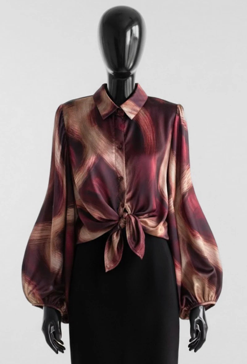 ES137 Burgundy Marble Print Blouse