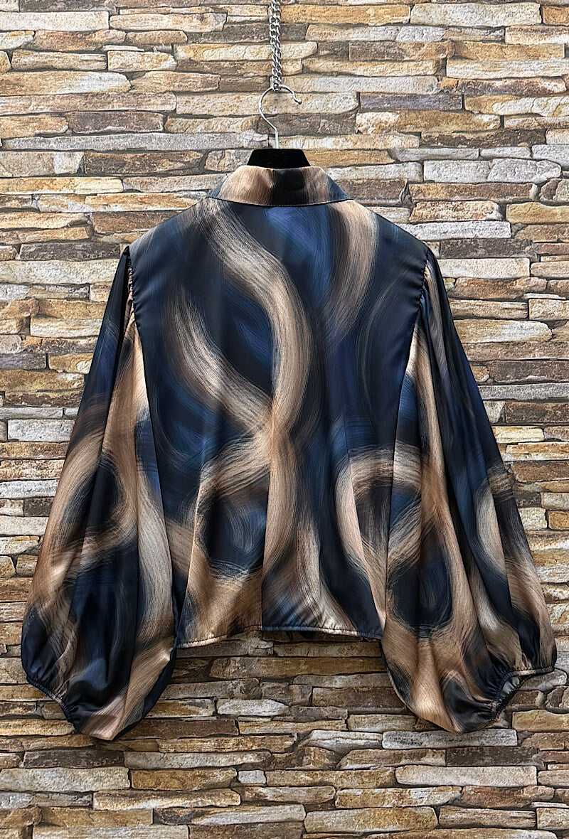 ES139 Navy Marble Print Blouse