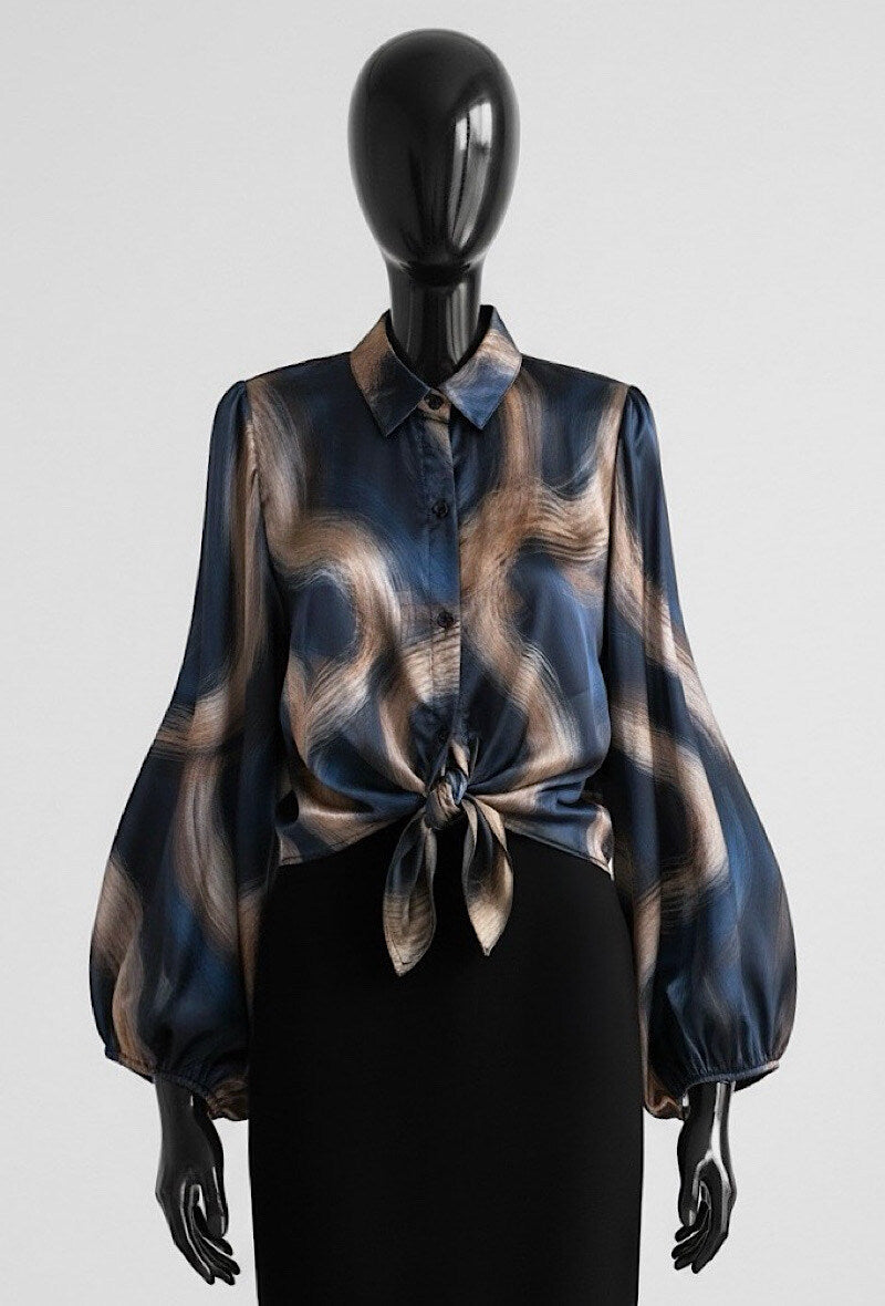 ES139 Navy Marble Print Blouse