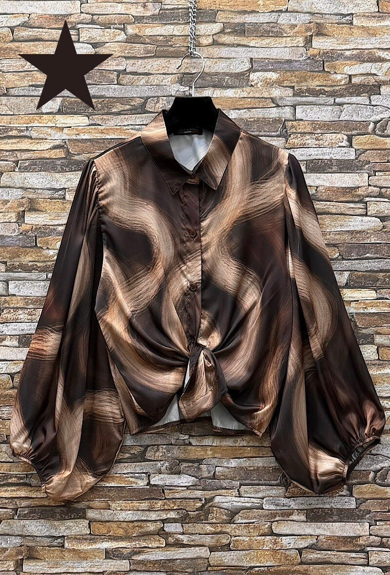 ES138 Dark Brown Marble Print Blouse