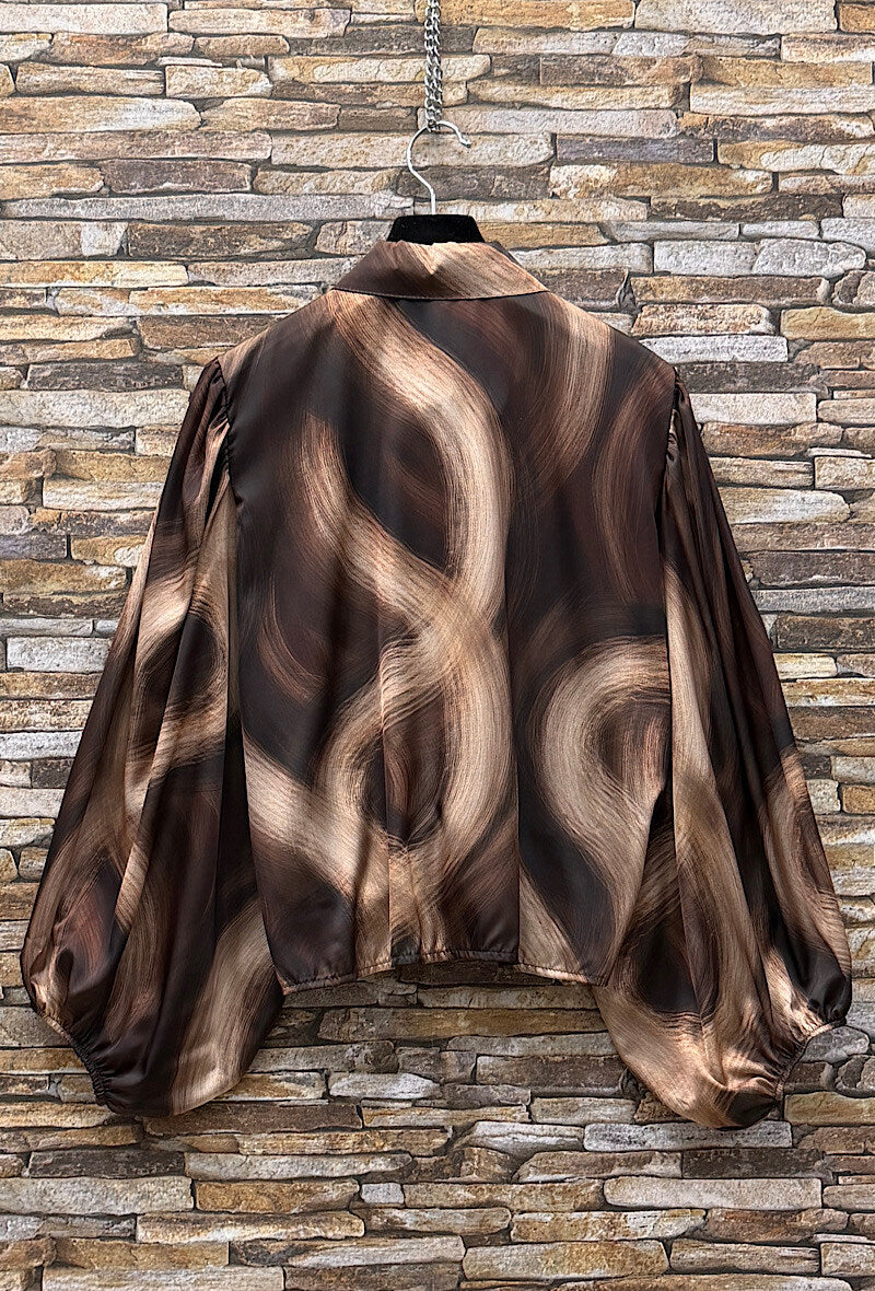 ES138 Dark Brown Marble Print Blouse