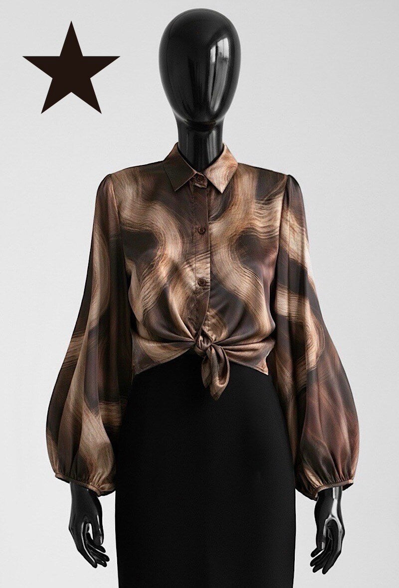 ES138 Dark Brown Marble Print Blouse
