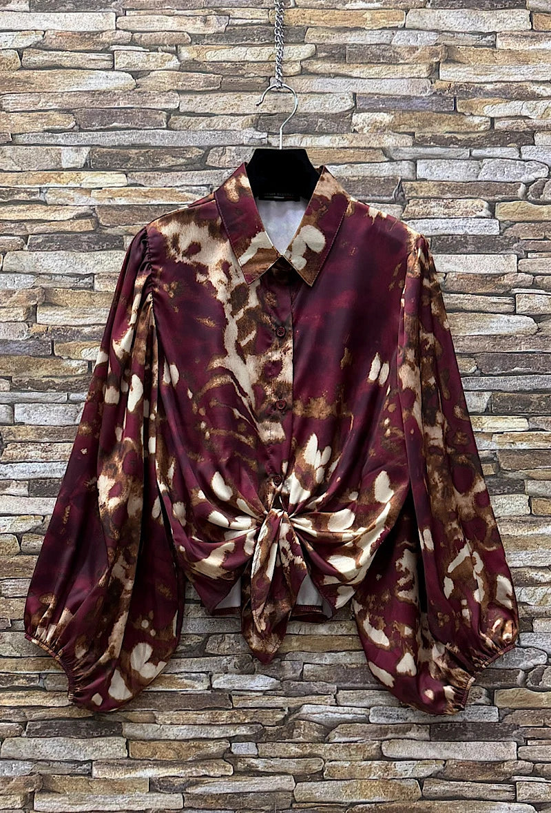 ES140 Burgundy Leopard Print Blouse