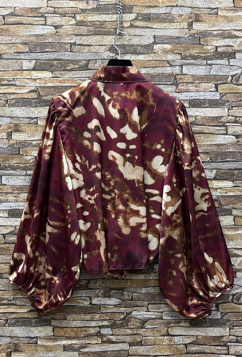 ES140 Burgundy Leopard Print Blouse