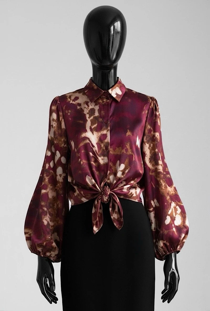 ES140 Burgundy Leopard Print Blouse