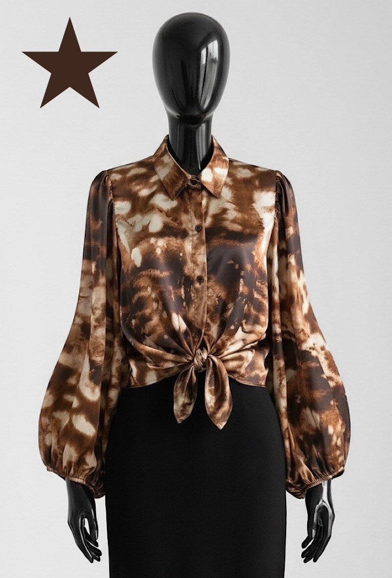 ES141 Dark Brown Leopard Print Blouse