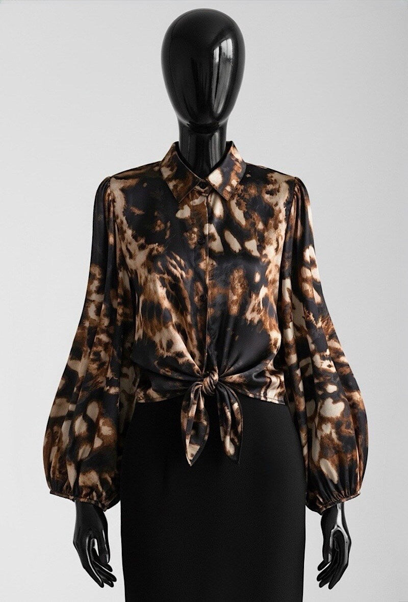 ES142 Black Leopard Print Blouse