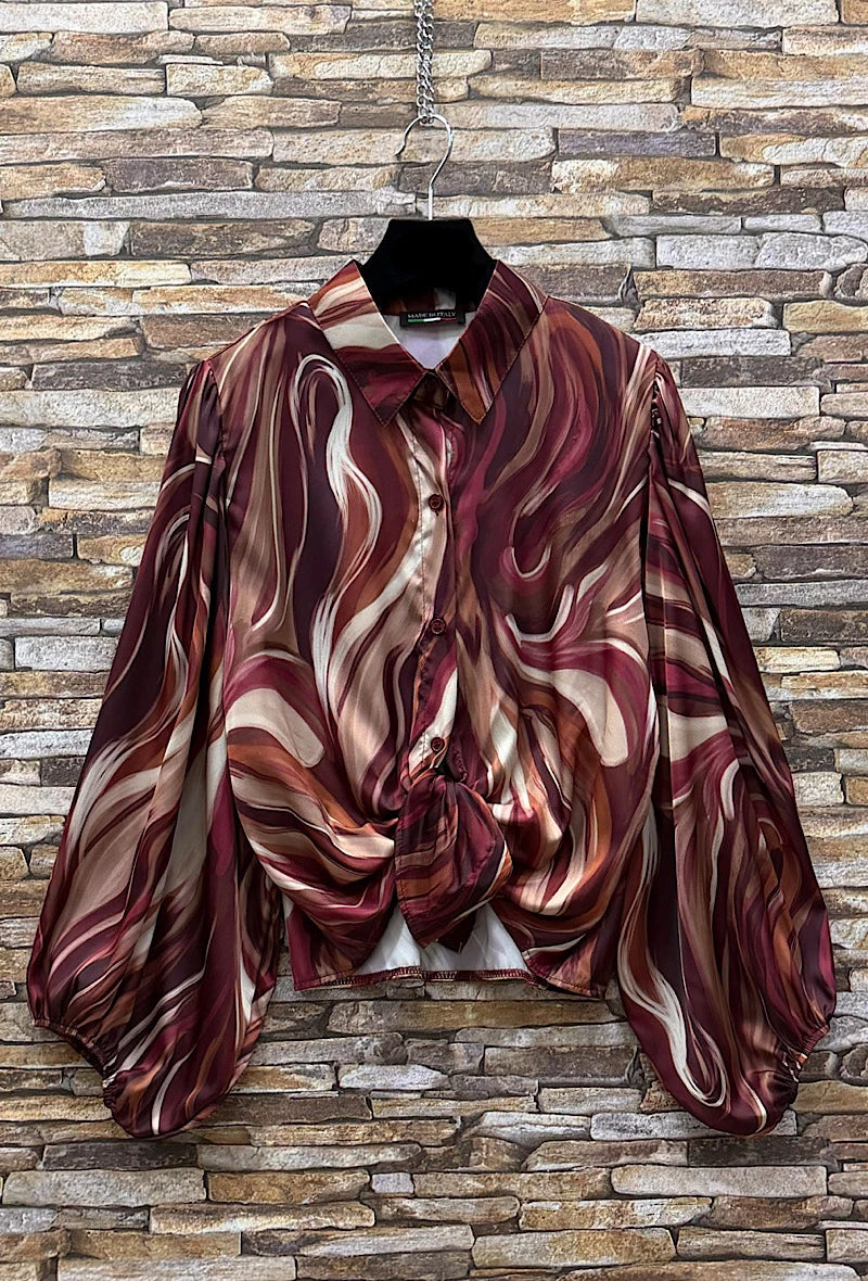 ES143 Burgundy Swirl Print Blouse