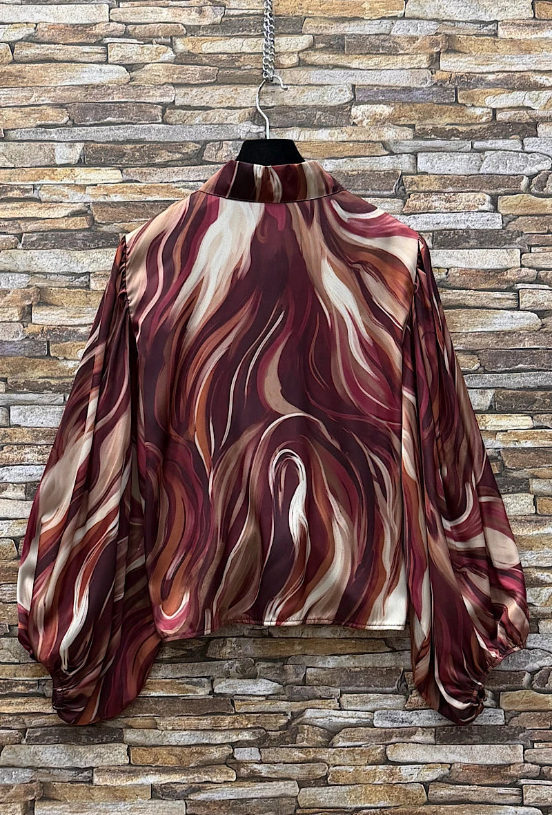 ES143 Burgundy Swirl Print Blouse