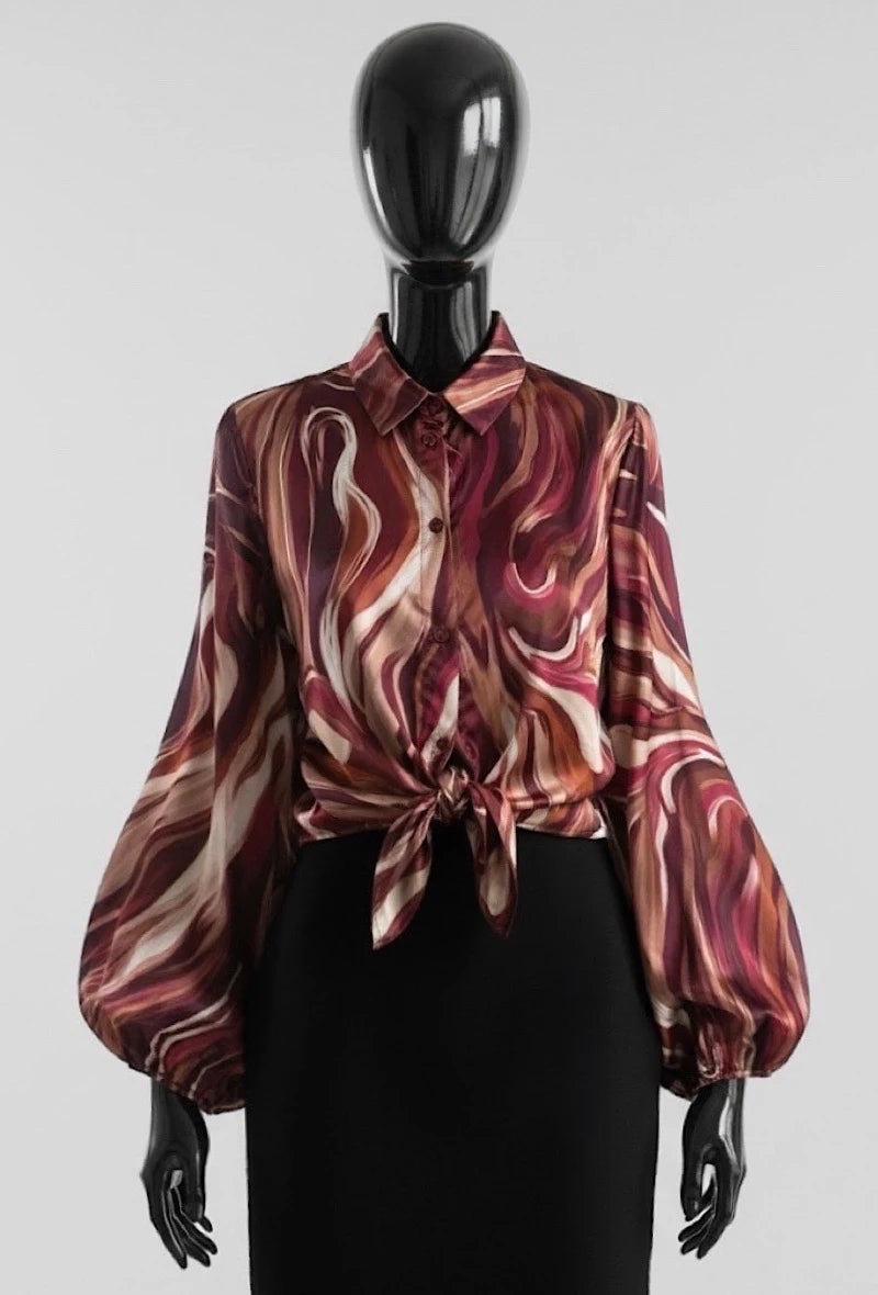ES143 Burgundy Swirl Print Blouse