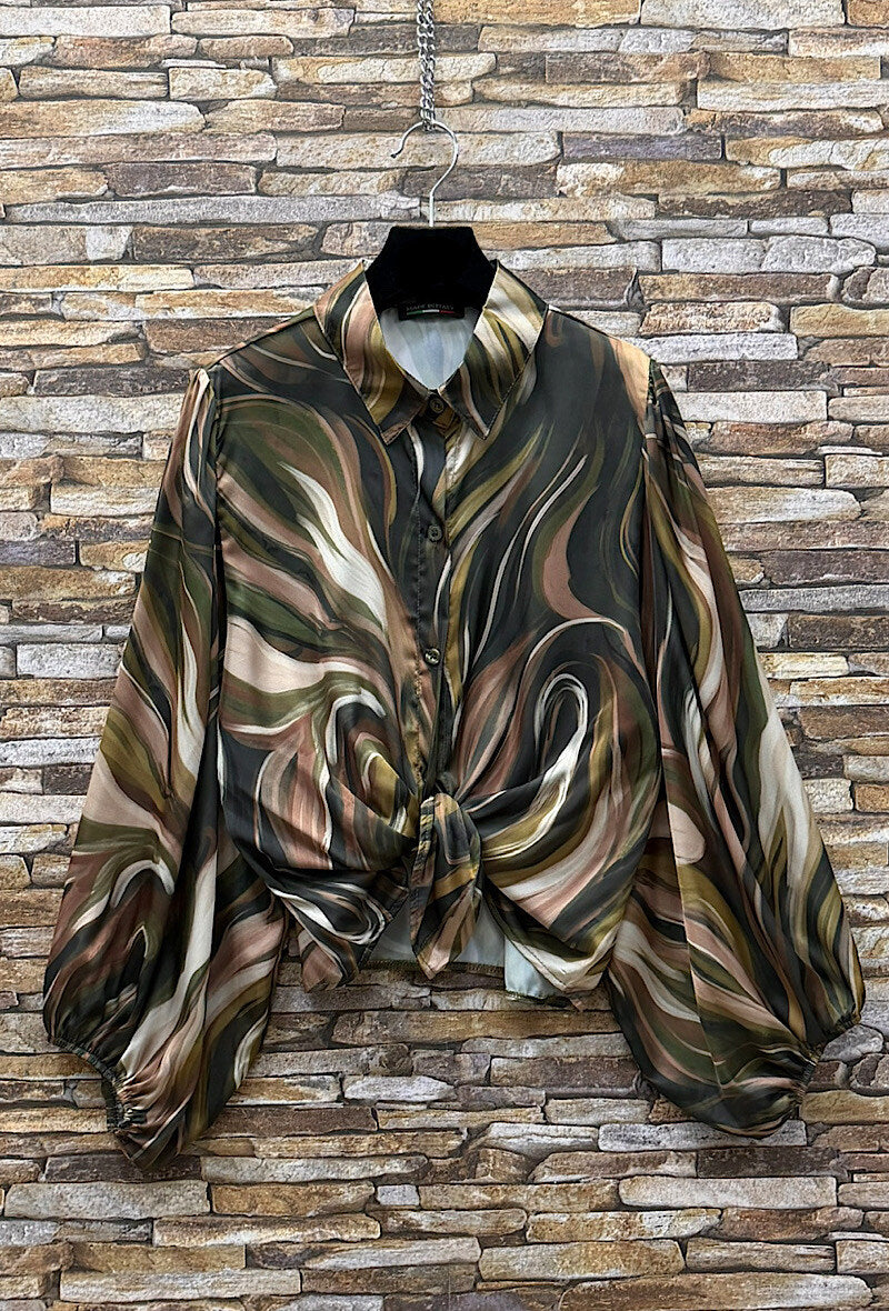 ES145 Khaki Swirl Print Blouse
