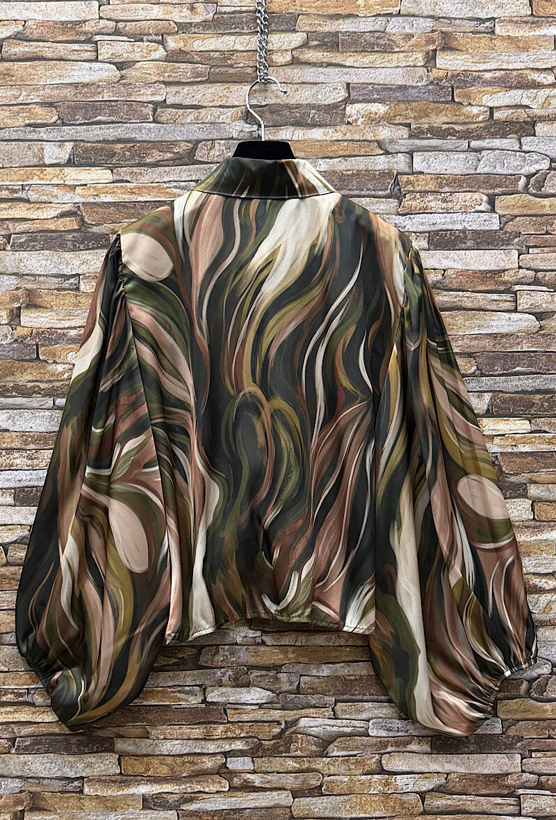 ES145 Khaki Swirl Print Blouse
