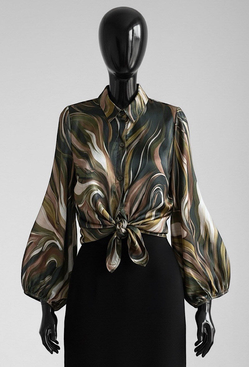 ES145 Khaki Swirl Print Blouse
