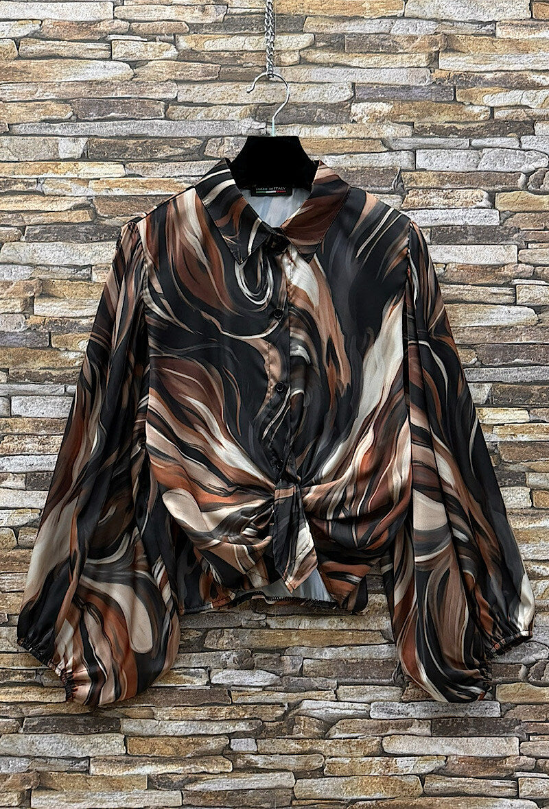 ES144 Black Swirl Print Blouse
