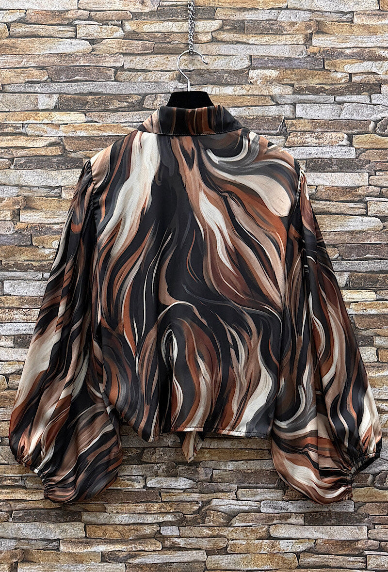 ES144 Black Swirl Print Blouse