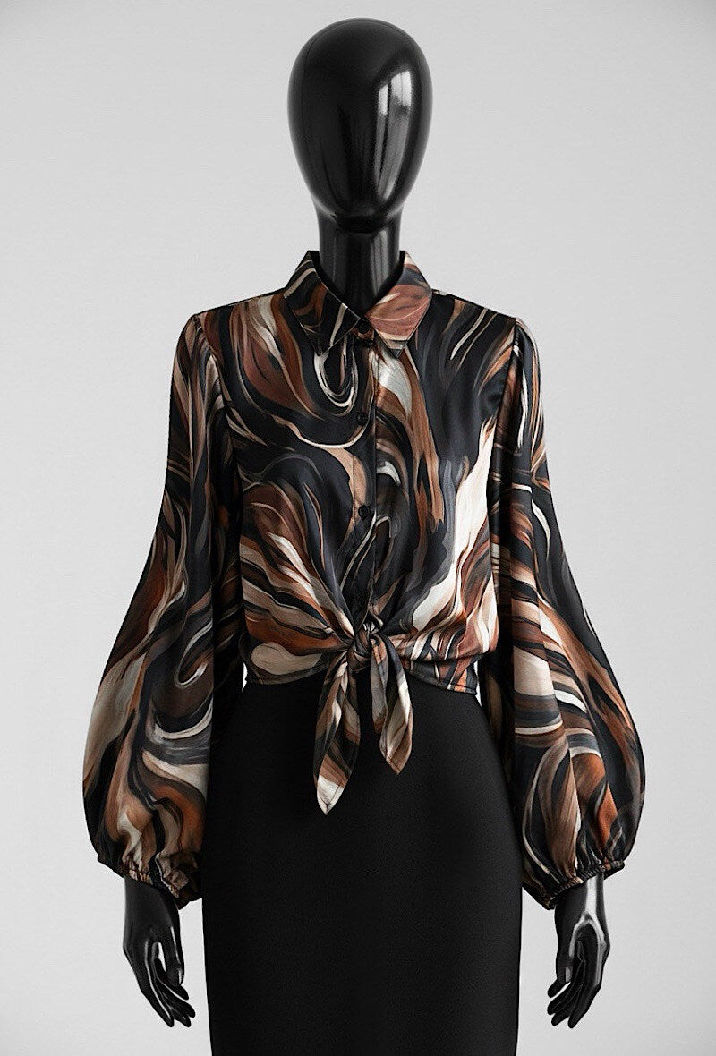 ES144 Black Swirl Print Blouse