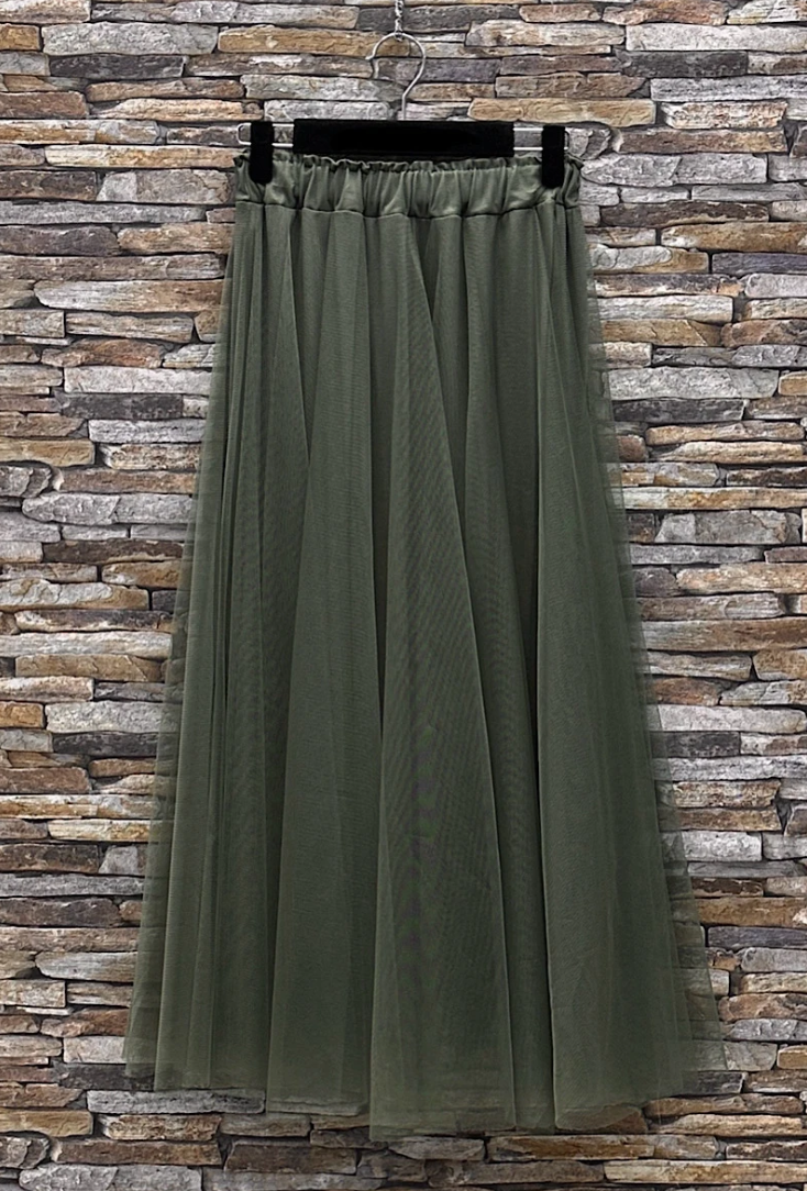 ESSMDO One Size Olive Italian Tulle Midi Skirt