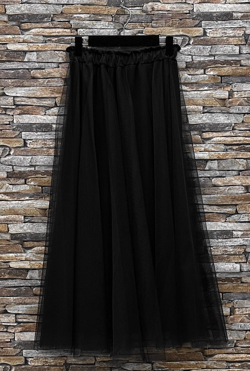 ESSMDBK One Size Black Italian Tulle Midi Skirt