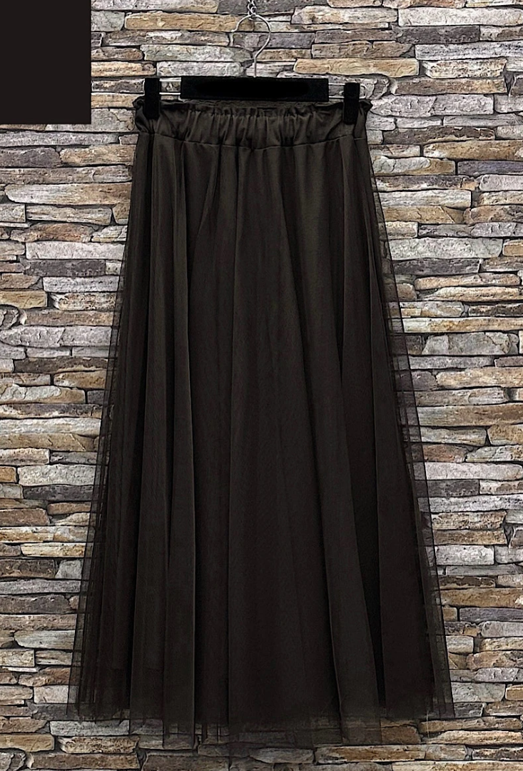 ESSMDCH One Size Chocolate Italian Tulle Midi Skirt