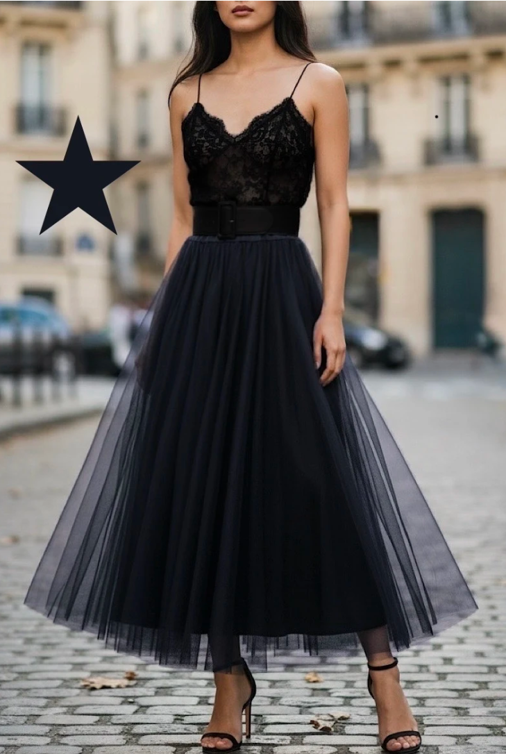 ESSMDNY One Size Navy Italian Tulle Midi Skirt