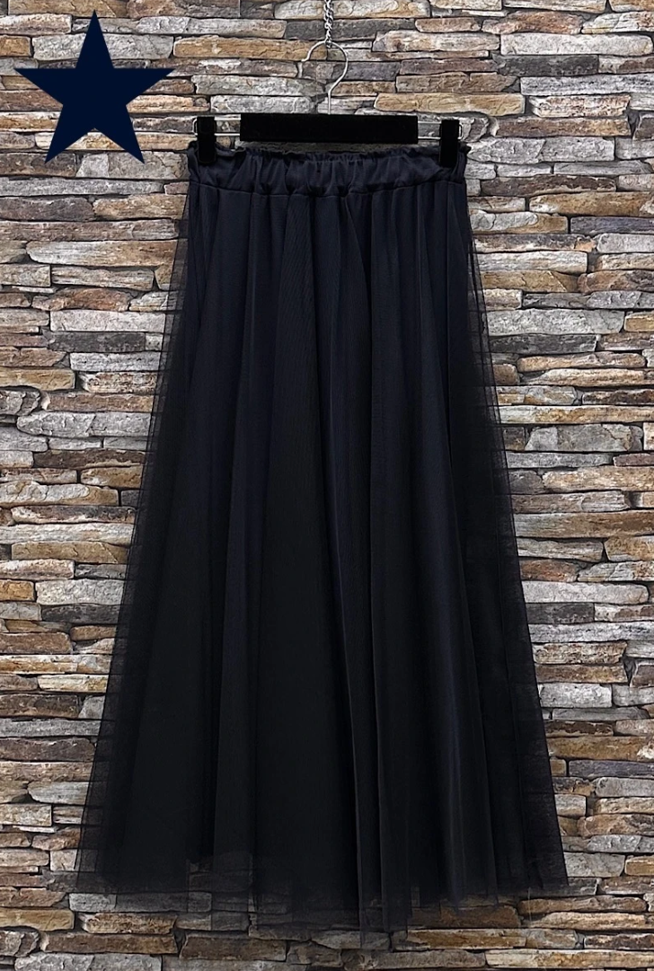 ESSMDNY One Size Navy Italian Tulle Midi Skirt