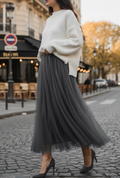 ESSMDSI One Size Silver Italian Tulle Midi Skirt
