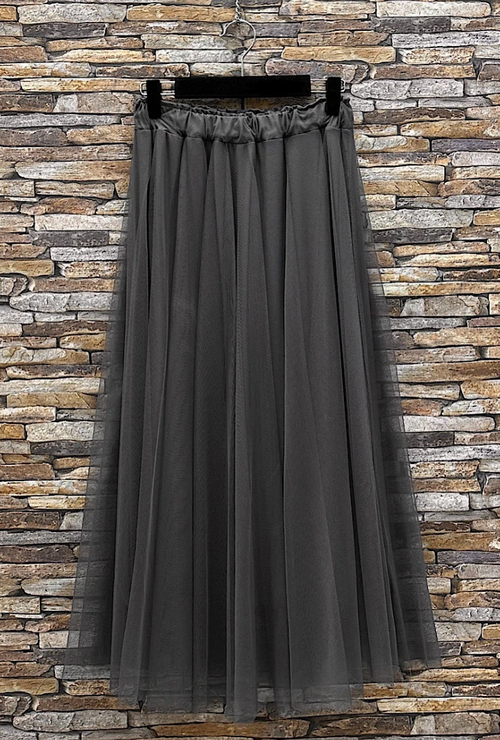 ESSMDSI One Size Silver Italian Tulle Midi Skirt