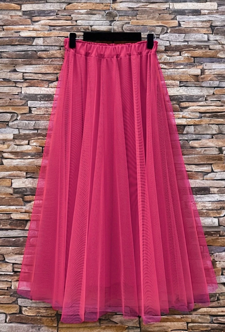 ESSMDFU One Size Fuchsia Italian Tulle Midi Skirt