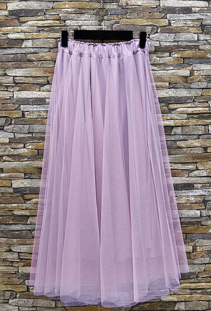 ESSMDLA One Size Lavender Italian Tulle Midi Skirt