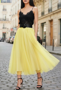 ESSMDYE One Size Yellow Italian Tulle Midi Skirt