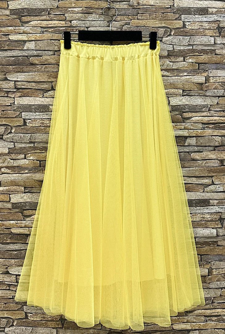 ESSMDYE One Size Yellow Italian Tulle Midi Skirt